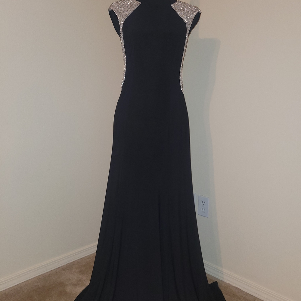 Cachet Black Maxi Dress with Silver Accents